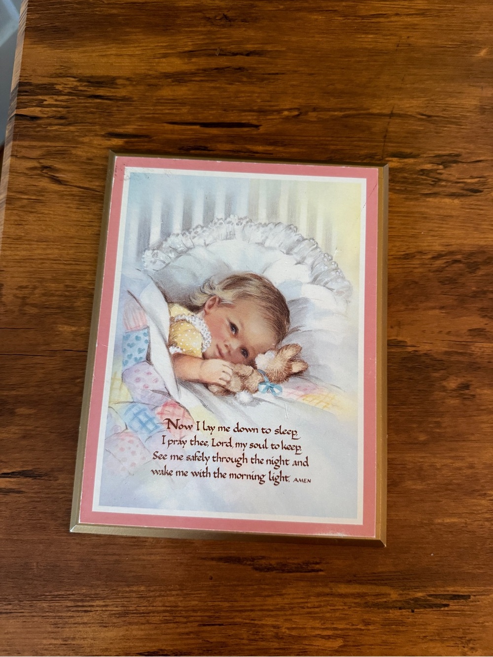 Baby Prayer Wall Art Print - Pink Framed Nursery Decor vintage